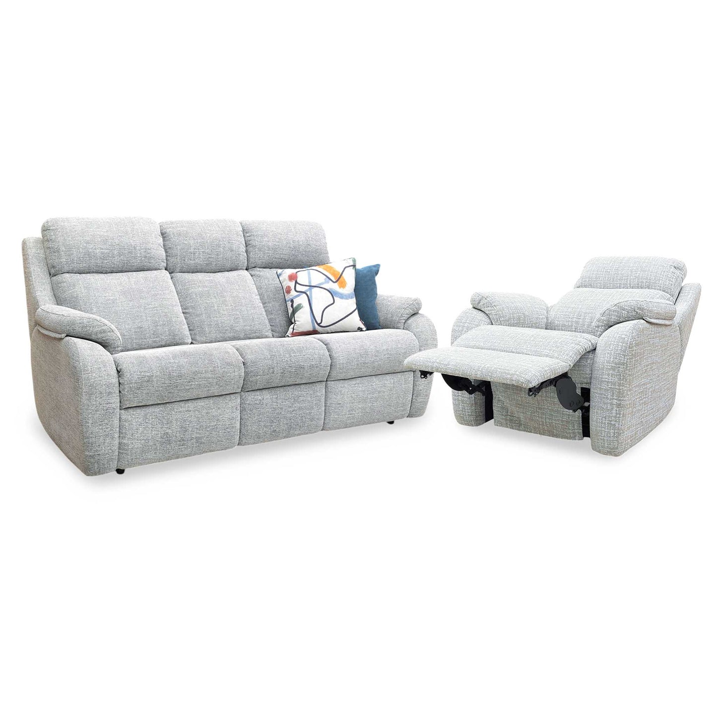 G Plan ‘Kingsbury' B102 Shore Oatmeal Woven Fabric 3 Seater + Power Recliner Armchair Sofa Set Furniture Village
