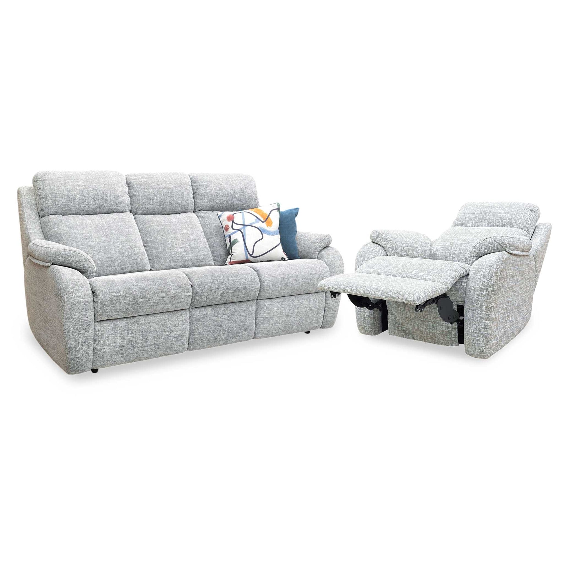 G Plan ‘Kingsbury' B102 Shore Oatmeal Woven Fabric 3 Seater + Power Recliner Armchair Sofa Set Furniture Village