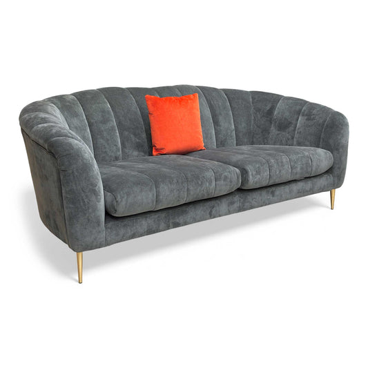 Full view of the Sofology 'Opulent' Charcoal Grey Linen Fabric 3 Seater Sofa.