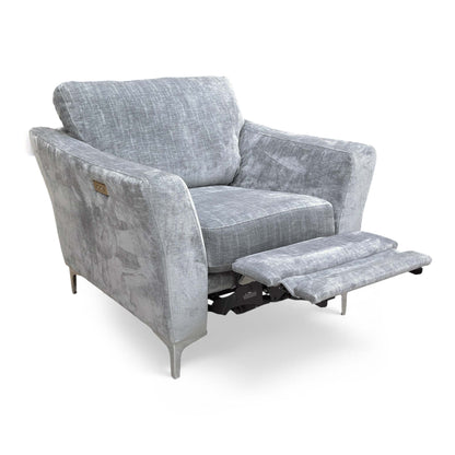 Full view of the SCS 'Maisy' Aden Pebble Grey Chenille Fabric Power Recliner Chair, upright.