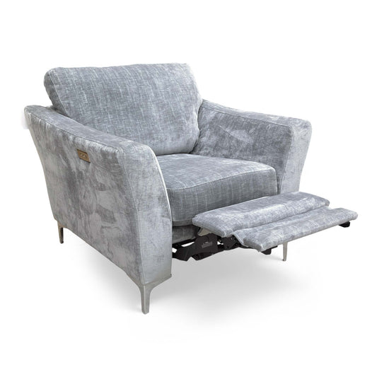 Full view of the SCS 'Maisy' Aden Pebble Grey Chenille Fabric Power Recliner Chair, upright.