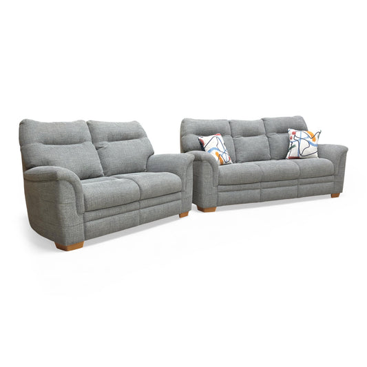 Full view of the Parker Knoll ‘Hudson 23’ 3 + 2 Seater Sofa Set in duck egg fabric.