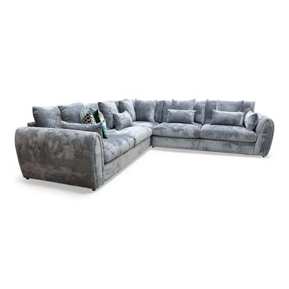 Side view emphasizing the plush velvet fabric and formal back cushions.