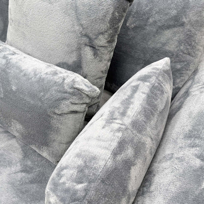 Close-up showing the detail and texture of the Bluish Grey Velvet upholstery.