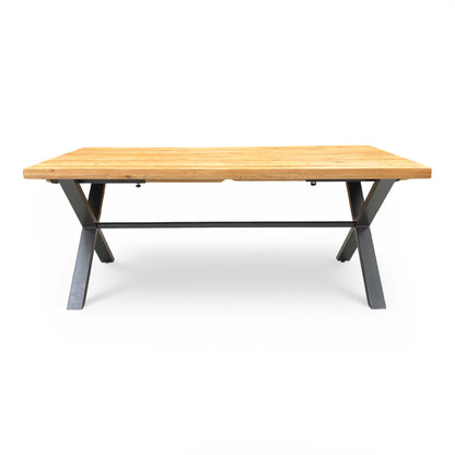 Detail shot of the rustic wire-brushed and oiled solid oak tabletop finish.