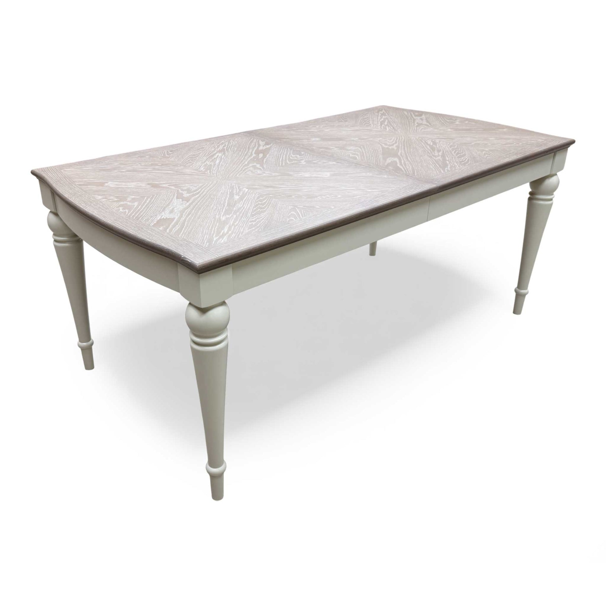 Side view of the unextended dining table.