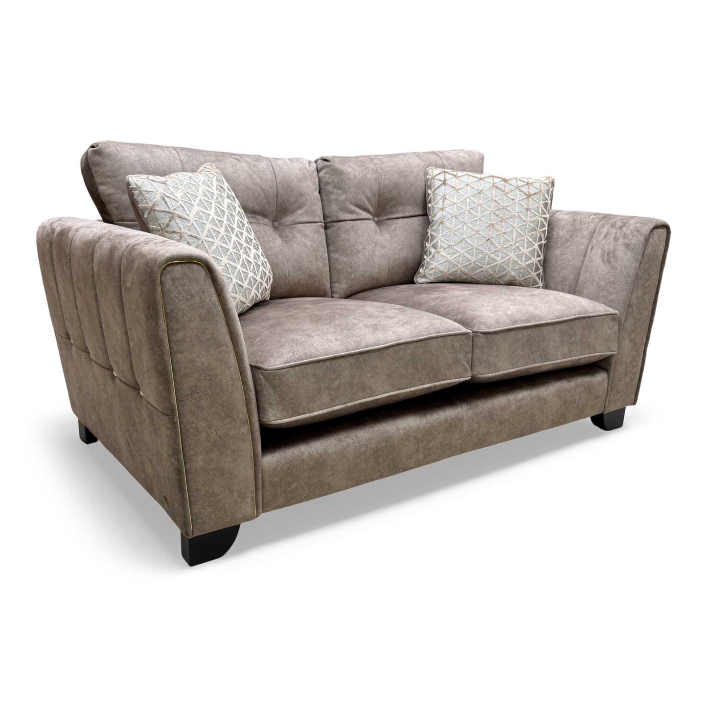 Angled view of the 'Mariah' 2 Seater Sofa, highlighting the curved arms and classic back.