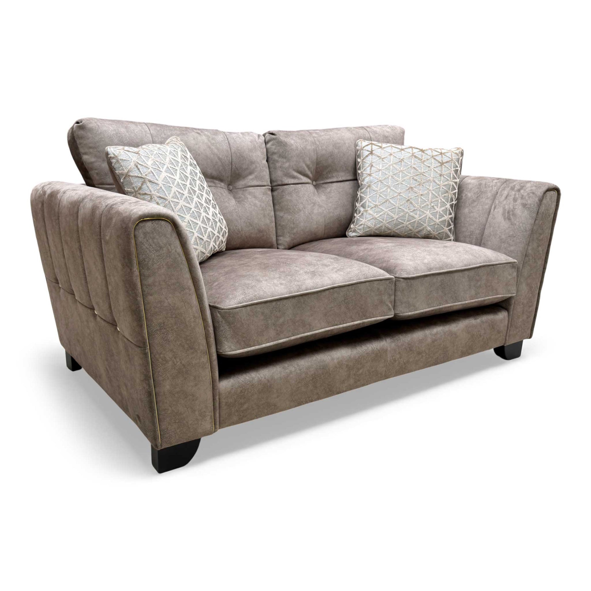 Angled view of the 'Mariah' 2 Seater Sofa, highlighting the curved arms and classic back.