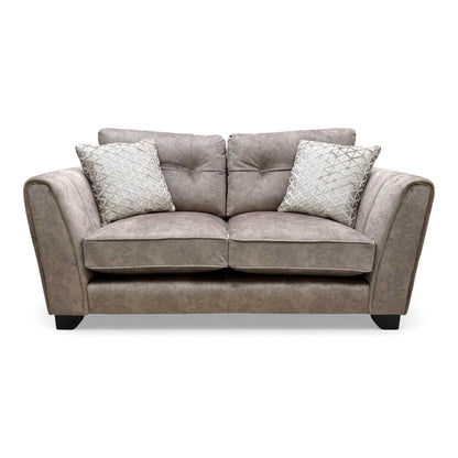 Full frontal view of the 'Mariah' Dapple Chocolate Velvet Classic Back 2 Seater Sofa.