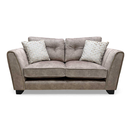 Full frontal view of the 'Mariah' Dapple Chocolate Velvet Classic Back 2 Seater Sofa.