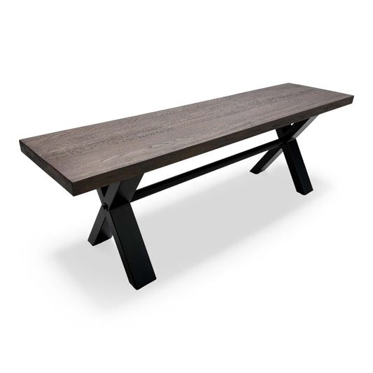 Full view of the 'Mars' Dark Oak Solid Oak 140cm Dining Bench.