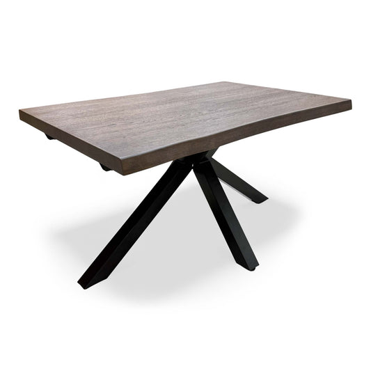 Full view of the 'Mars' Dark Oak Solid Oak Live Edge 140cm Fixed Dining Table.