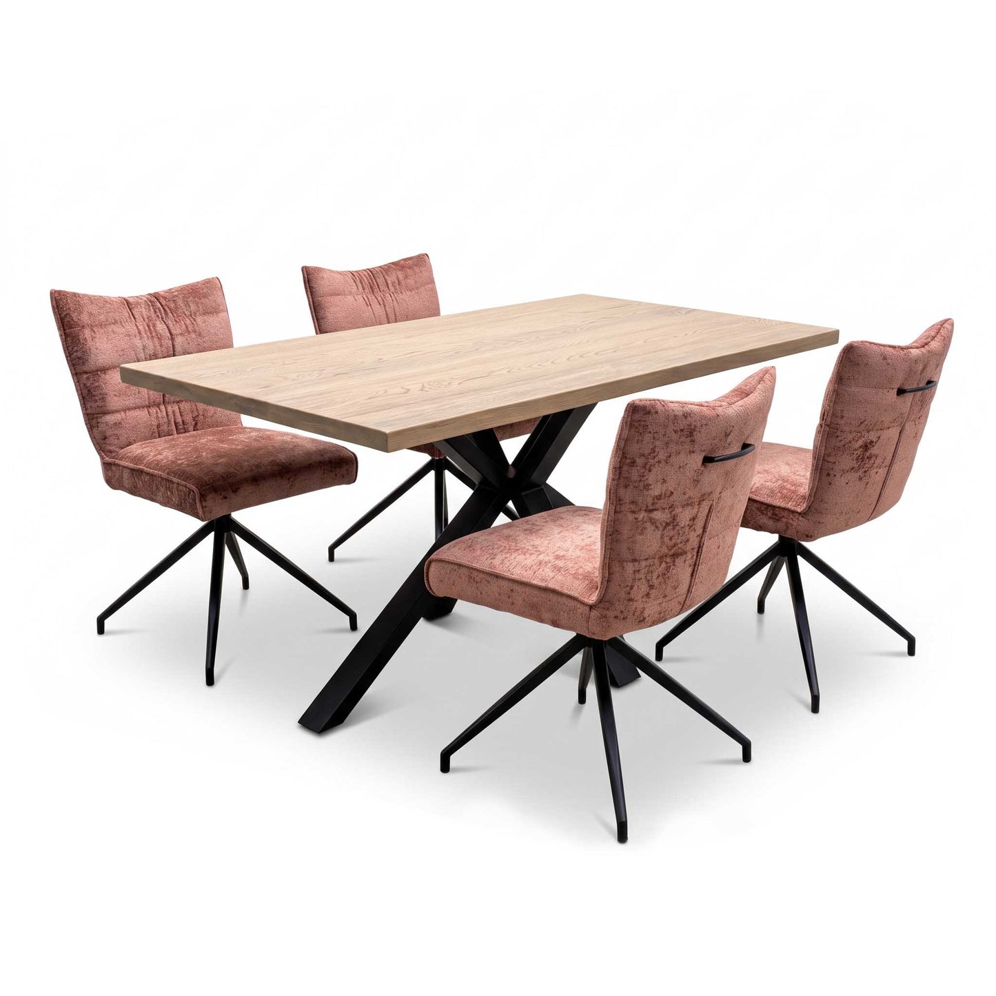 'Saturn' Solid Oak Compact 135cm Fixed Dining Table with Rust Sumptuous Velvet Dining Chairs - Set of 4 Furniture Village