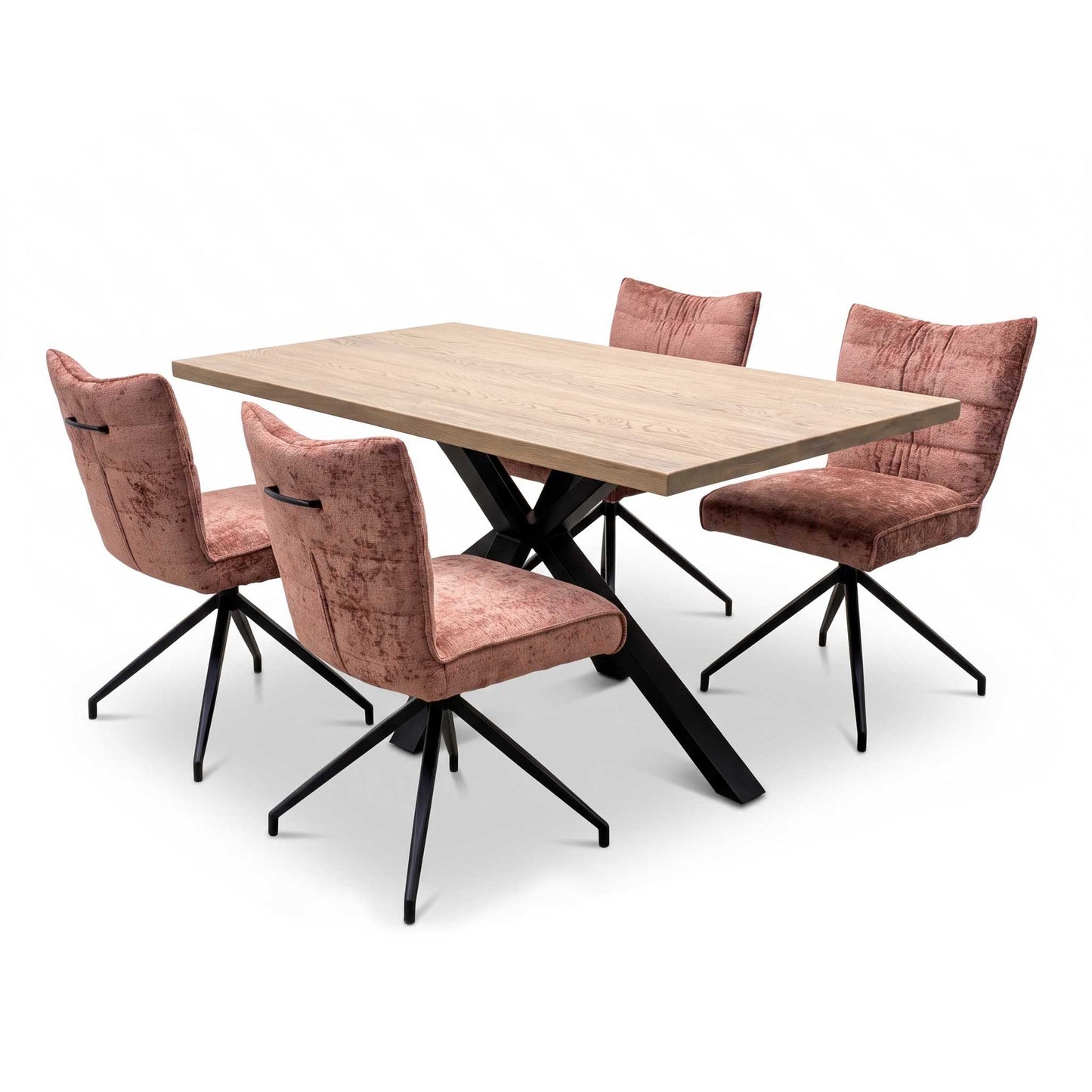 'Saturn' Solid Oak Compact 135cm Fixed Dining Table with Rust Sumptuous Velvet Dining Chairs - Set of 4 Furniture Village
