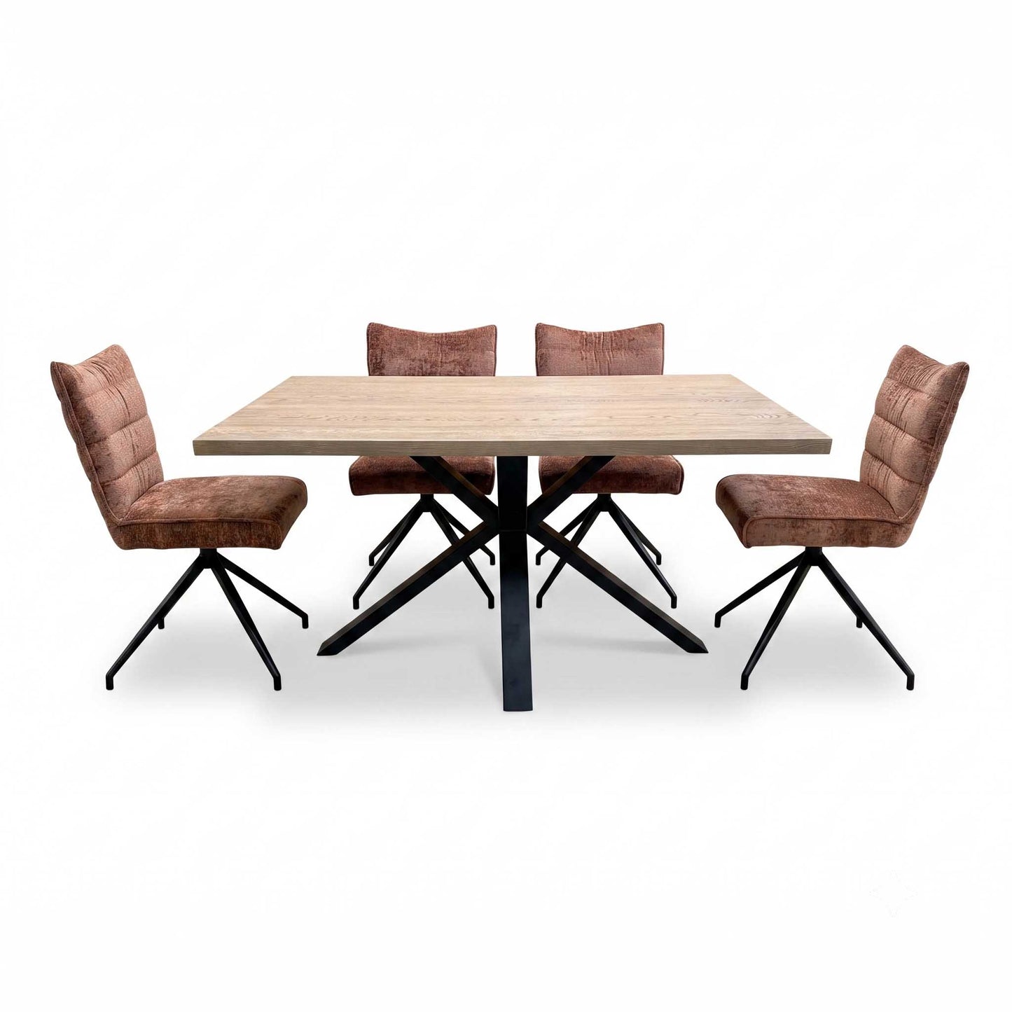 'Saturn' Solid Oak Compact 135cm Fixed Dining Table with Rust Sumptuous Velvet Dining Chairs - Set of 4 Furniture Village
