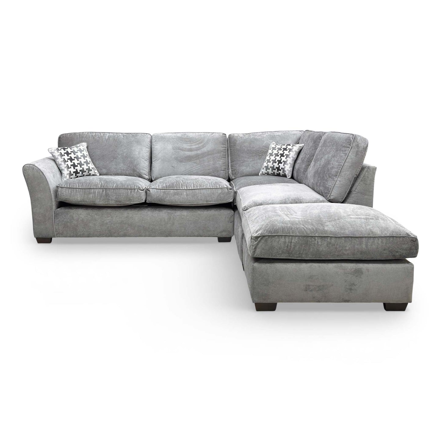 Angled view of the Rosie corner sofa, emphasizing the clean lines and the comfortable depth of the seating area.