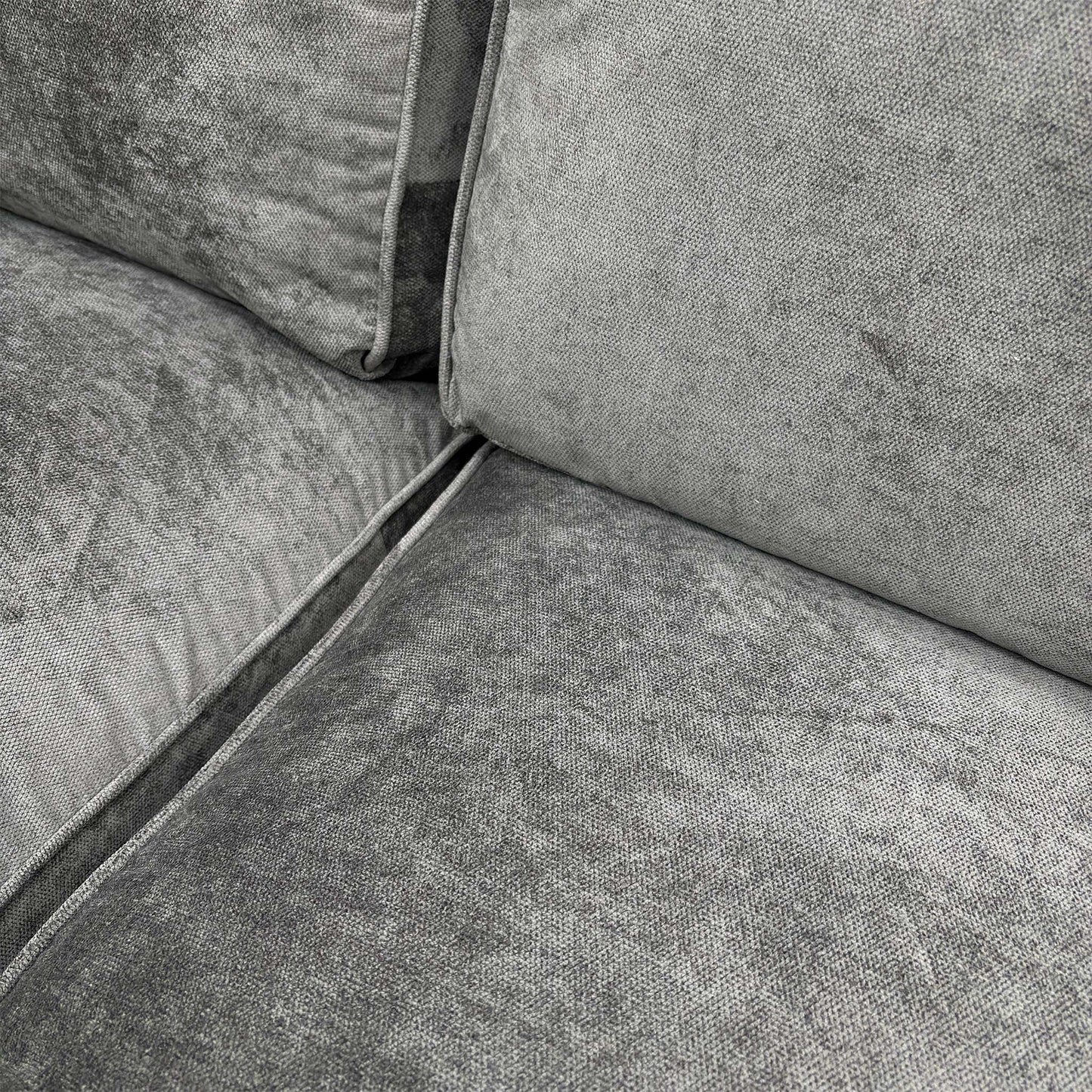 Close-up of the Kingston Grey fabric, showing the fine weave texture and sophisticated neutral tone.
