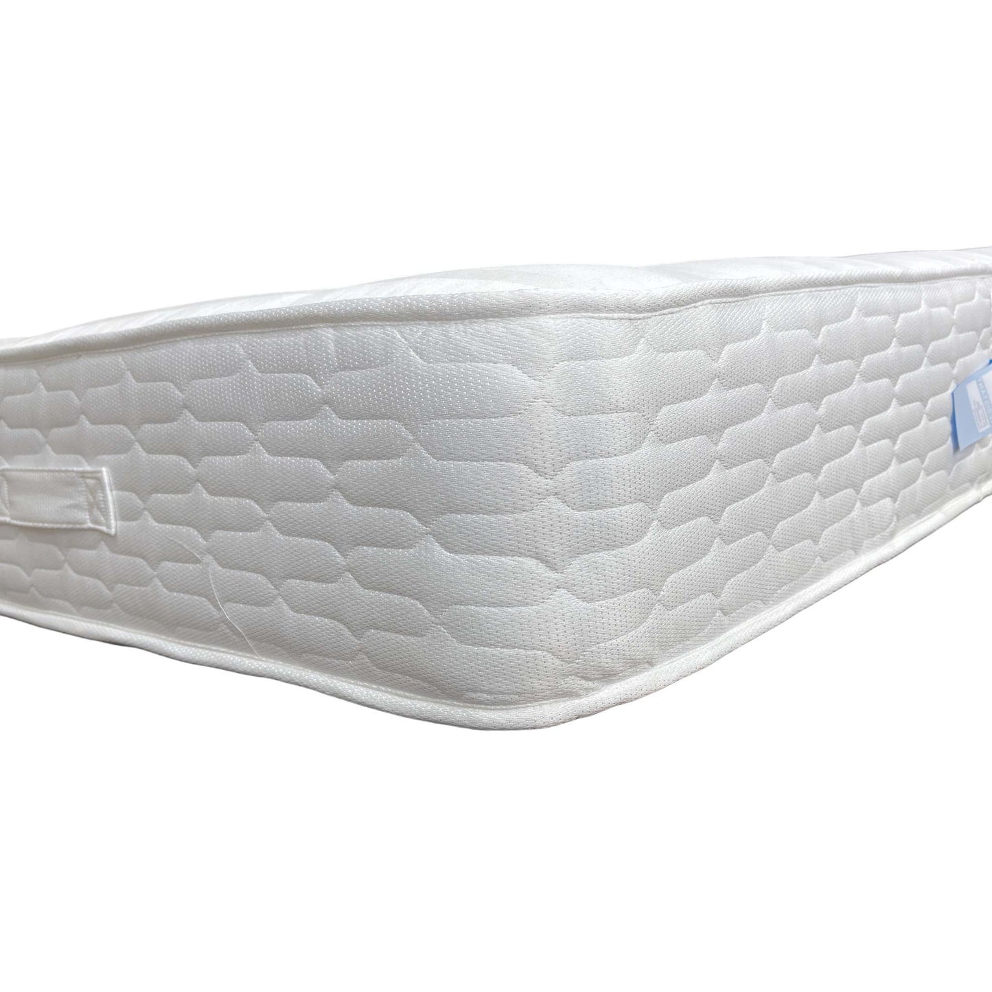 Detail shot of the mattress corner and Highgrove branding, emphasizing the orthopaedic support engineering.