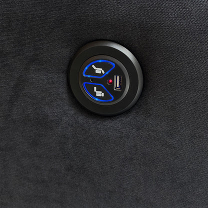 ‘Orka’ Black Plaza Linen Non Quilted Power Recliner Armchair + Large Storage Footstool