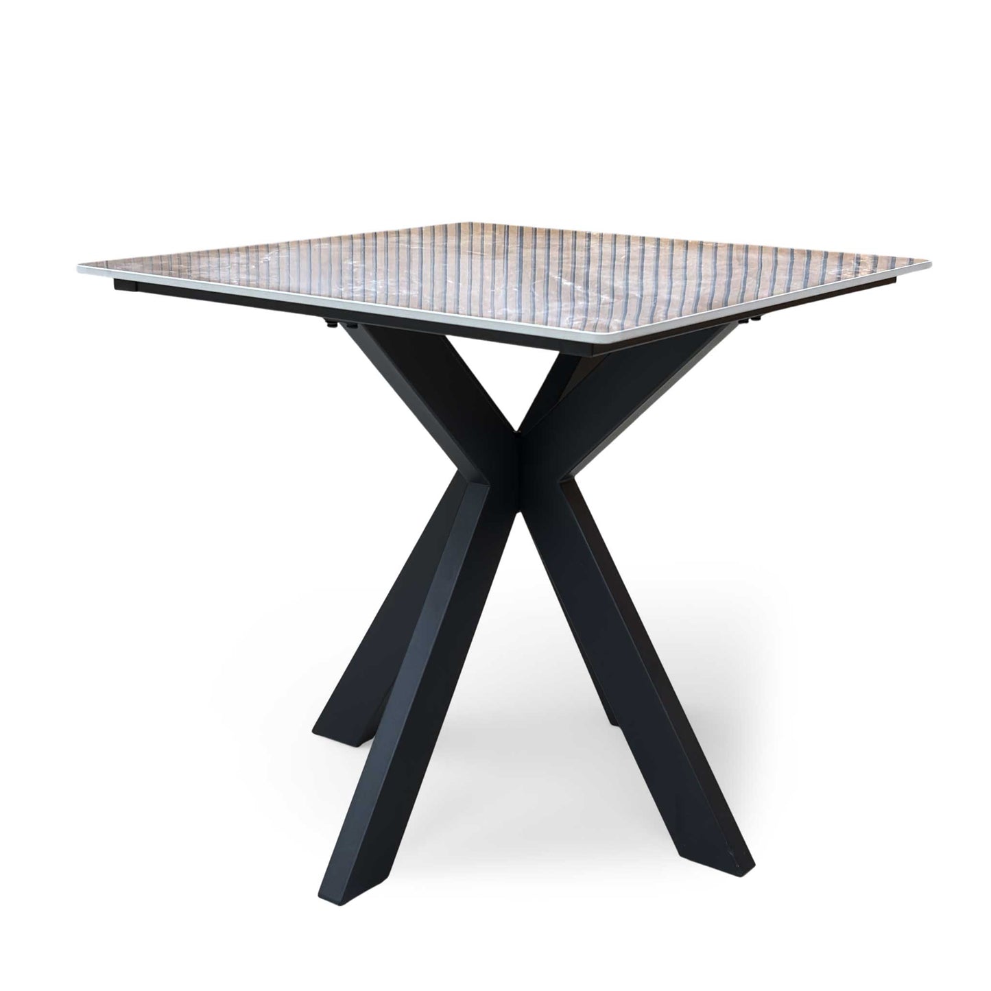 A top-down view of the 80cm square table, showing the symmetrical marble pattern and modern proportions.