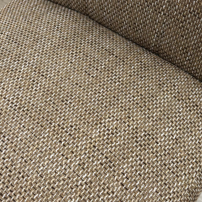 Close-up of the oatmeal waffle tweed fabric, highlighting the textured weave and neutral tones.