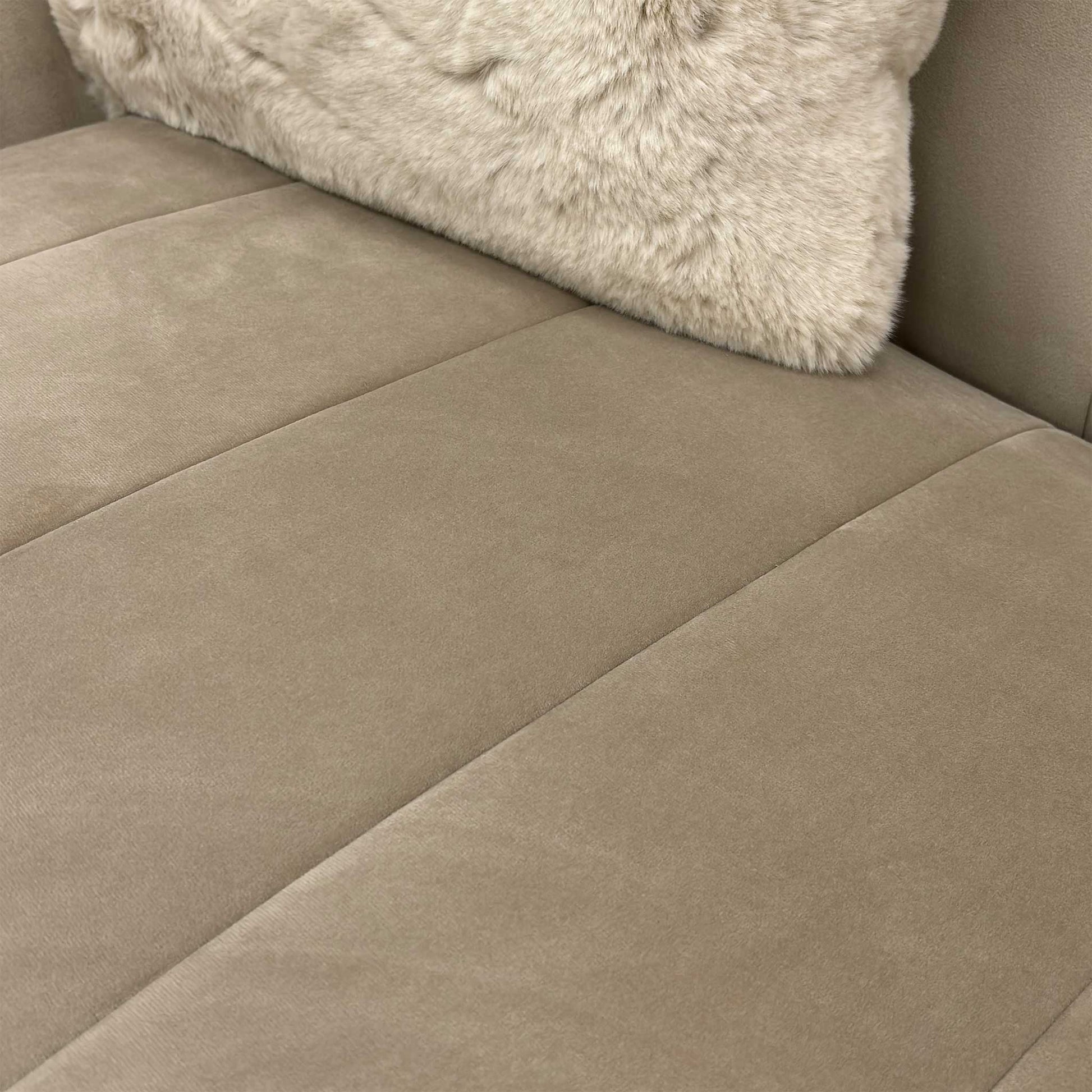 Close-up of the stone mix matt velvet fabric, highlighting its soft texture and muted finish.
