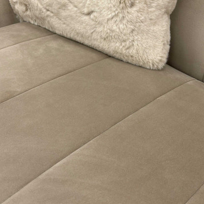Close-up of the stone mix matt velvet fabric, highlighting its soft texture and muted finish.