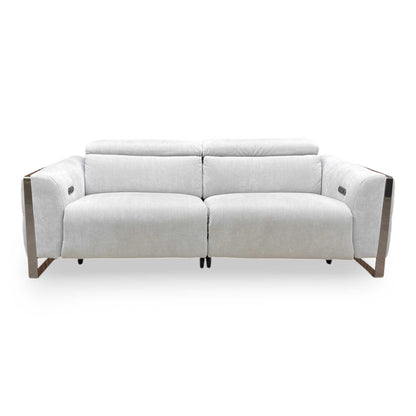 ‘Gisella’ Manhattan Stone 58004 Linen Fabric 3 Seater Power Recliner Sofa with Power Headrests