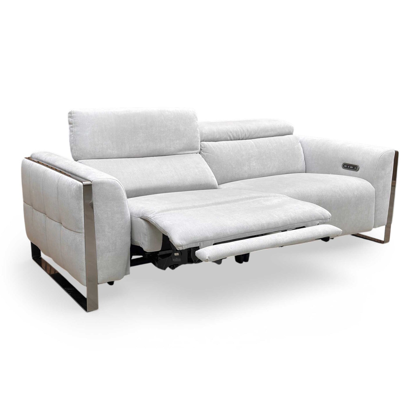 ‘Gisella’ Manhattan Stone 58004 Linen Fabric 3 Seater Power Recliner Sofa with Power Headrests