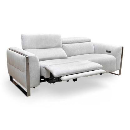 ‘Gisella’ Manhattan Stone 58004 Linen Fabric 3 Seater Power Recliner Sofa with Power Headrests