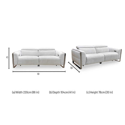 ‘Gisella’ Manhattan Stone 58004 Linen Fabric 3 Seater Power Recliner Sofa with Power Headrests