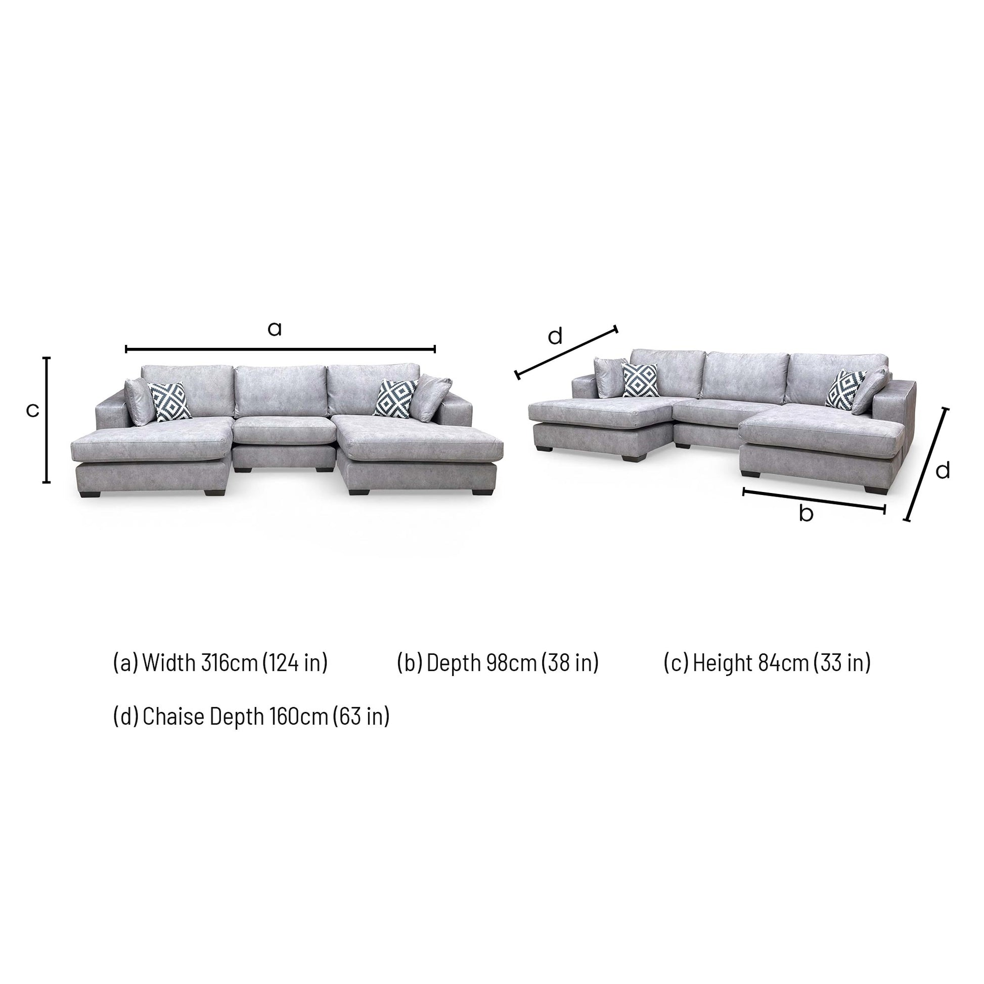 Dimensions for the 'Larry' Double Ended Chaise Sofa