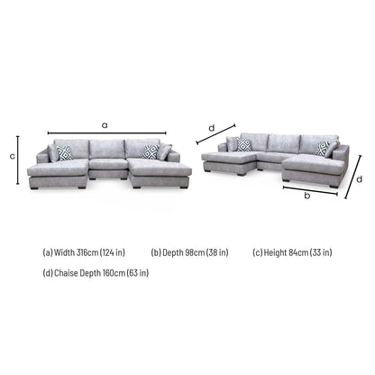 Dimensions for the 'Larry' Double Ended Chaise Sofa
