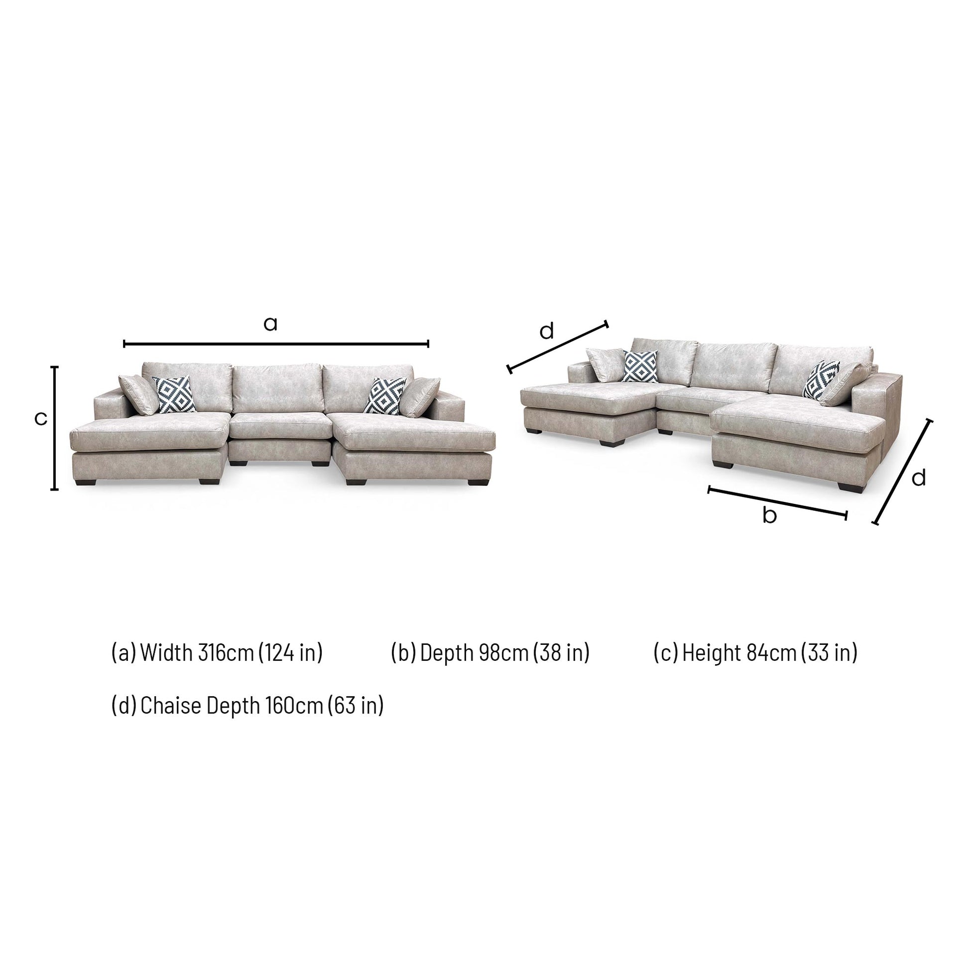 Dimensions for the 'Larry' Double Ended Chaise Sofa