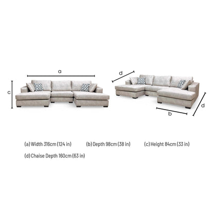 Dimensions for the 'Larry' Double Ended Chaise Sofa