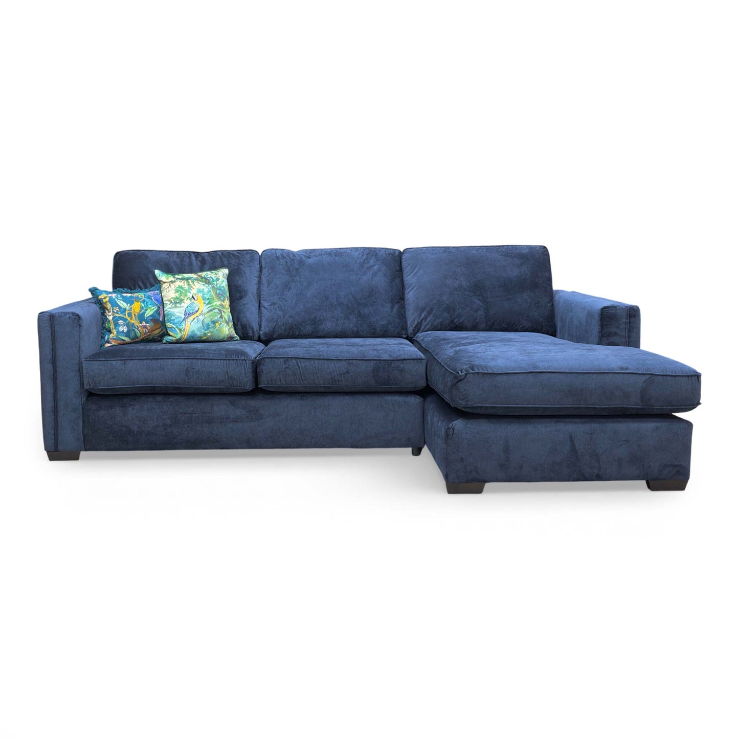 Detailed shot of the modern English armrest, emphasizing the quality stitching and structured upholstery.