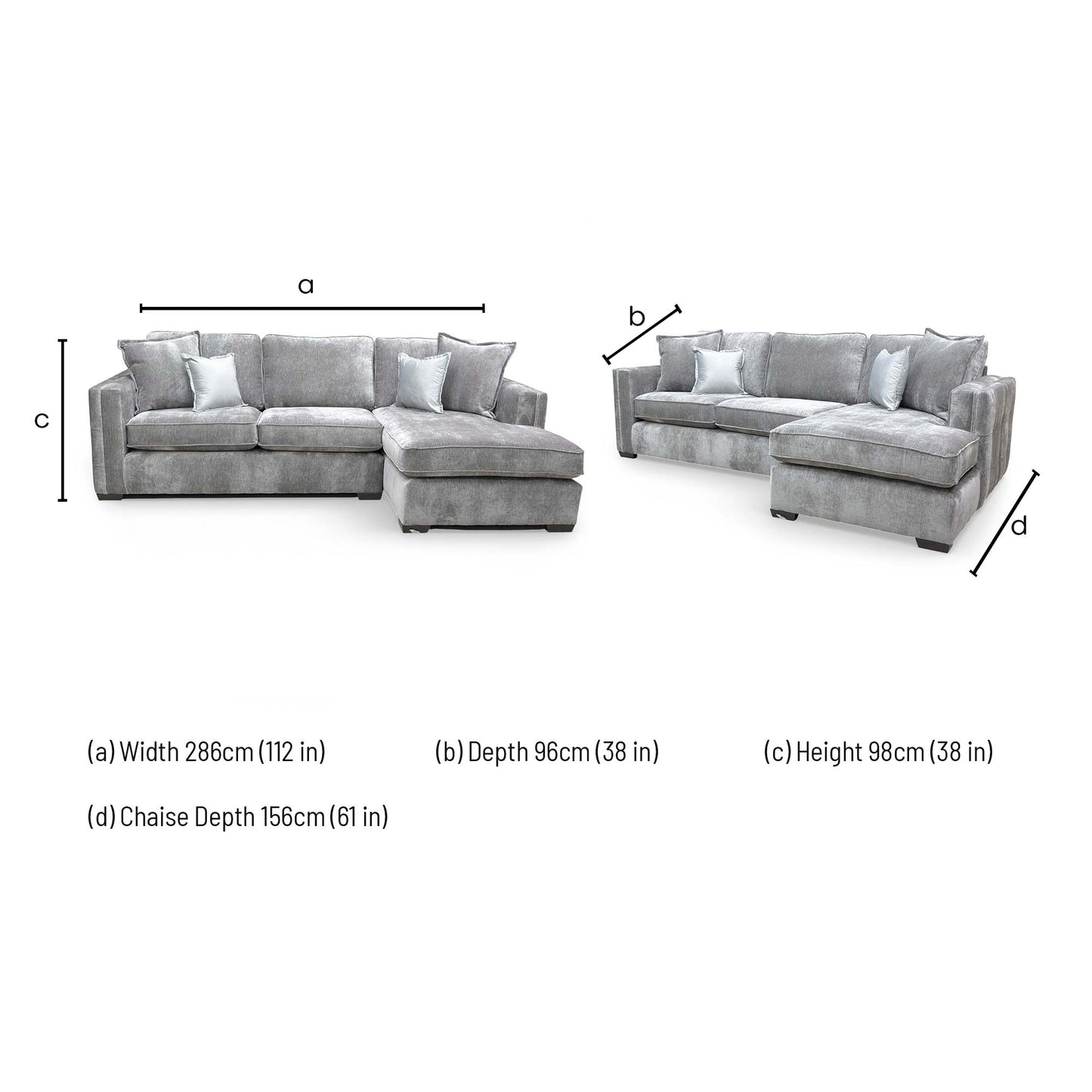 Dimensions for the Thornbrook 'Chelsea' Corner Chaise Sofa