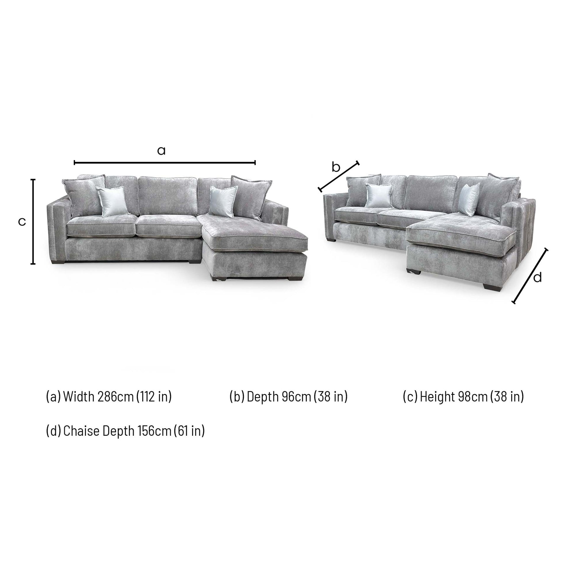 Dimensions for the Thornbrook 'Chelsea' Corner Chaise Sofa