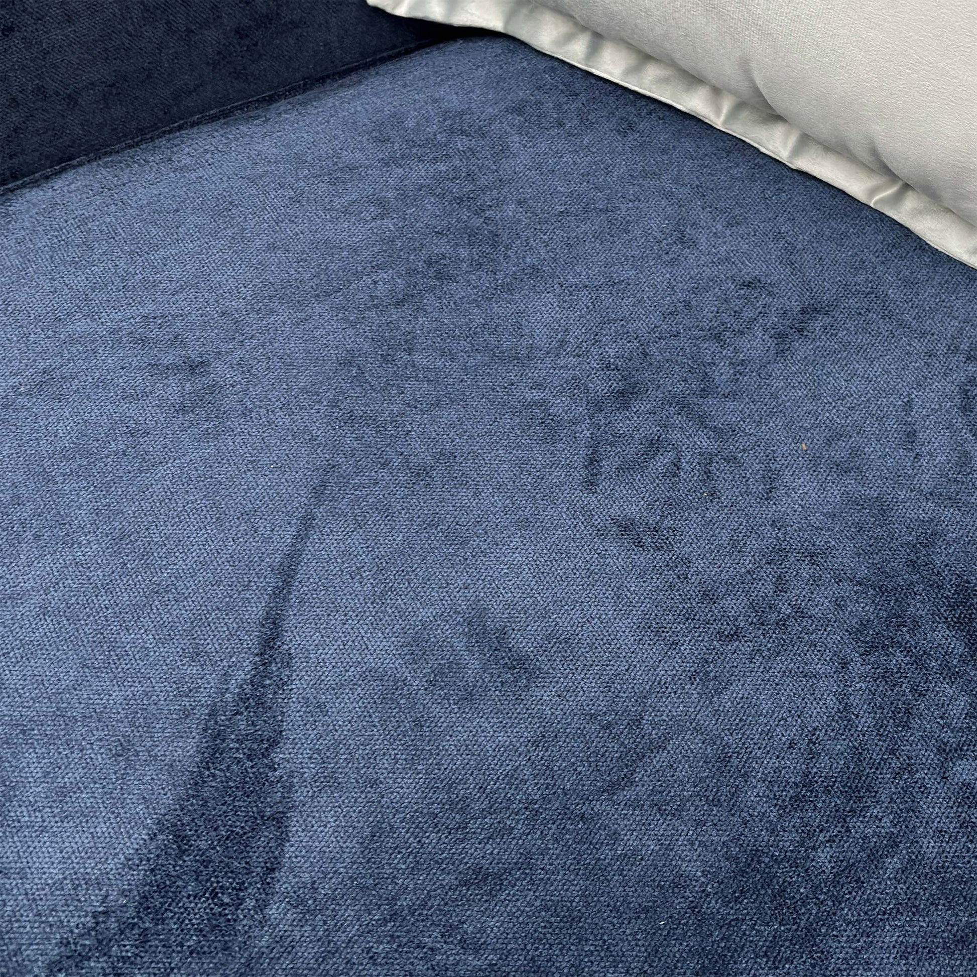 Close-up texture shot of the navy blue Kingston fabric, highlighting the weave and rich color.