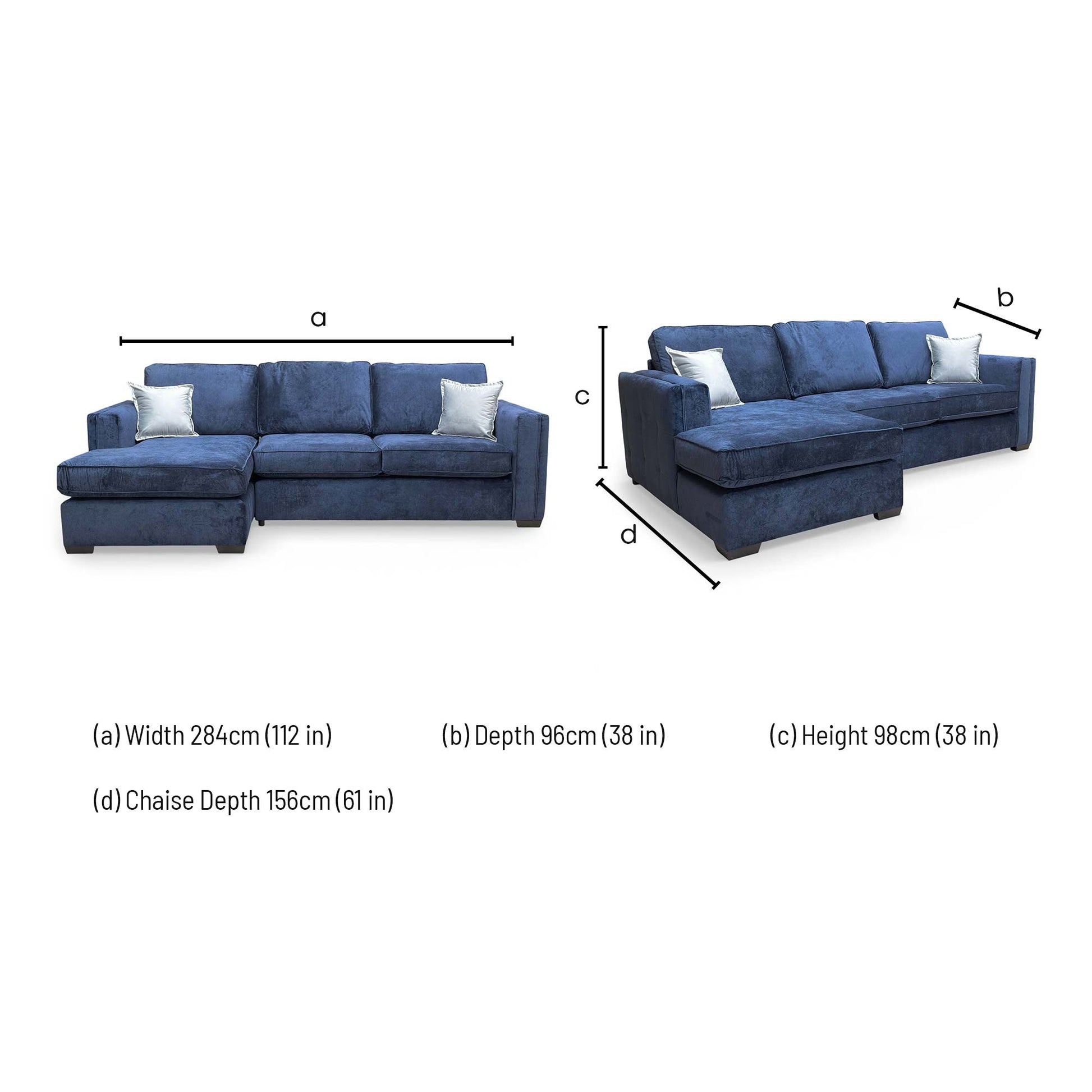Dimensions for the Thornbrook 'Chelsea' Left Hand Corner Chaise Sofa