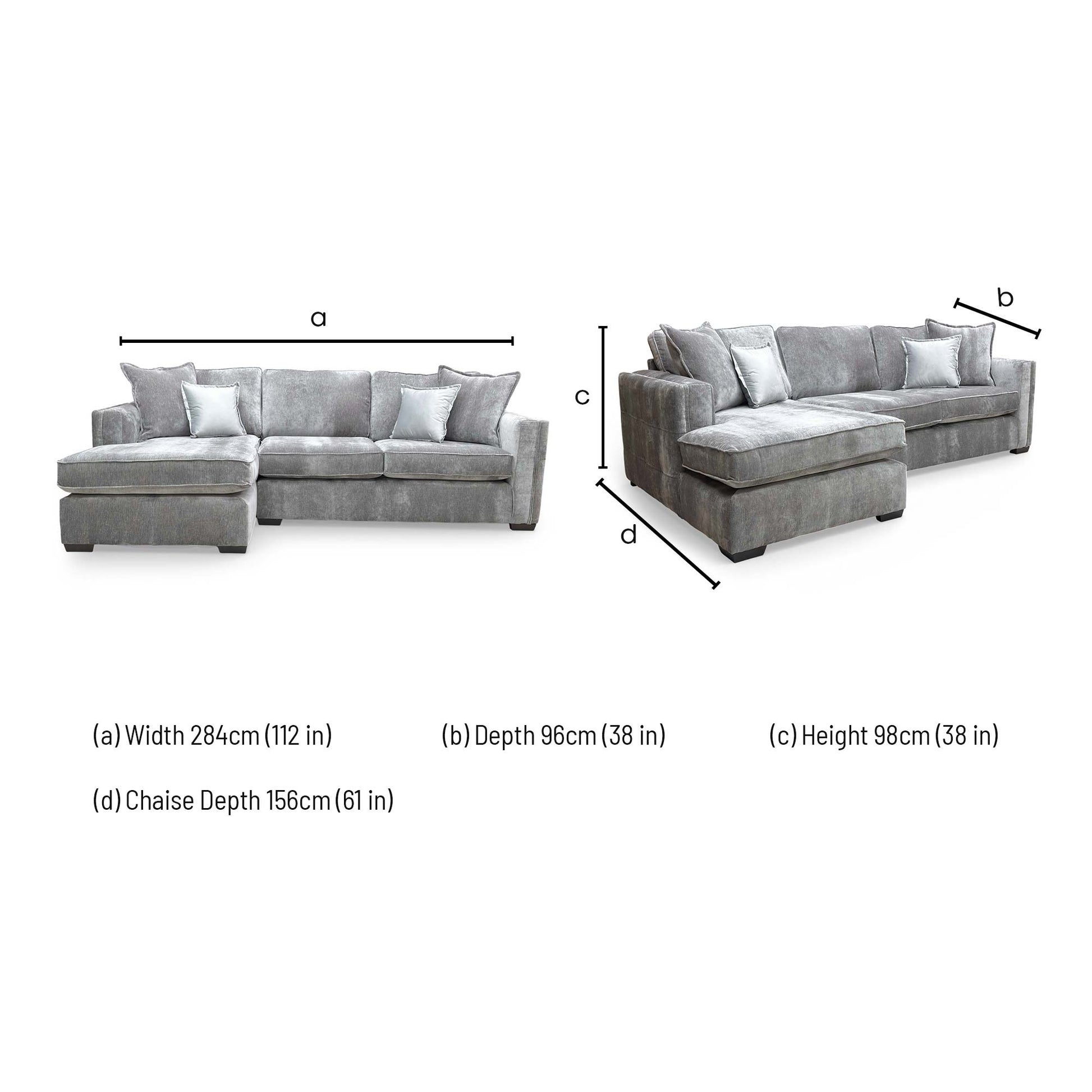 Dimensions for the Thornbrook 'Chelsea' Left Hand Corner Chaise Sofa
