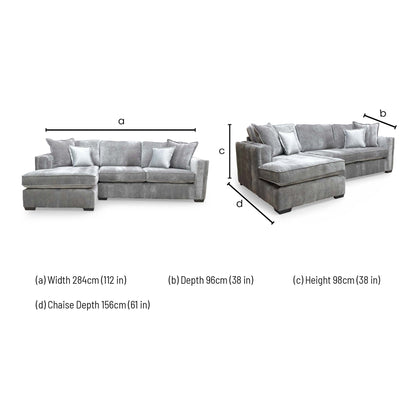 Dimensions for the Thornbrook 'Chelsea' Left Hand Corner Chaise Sofa