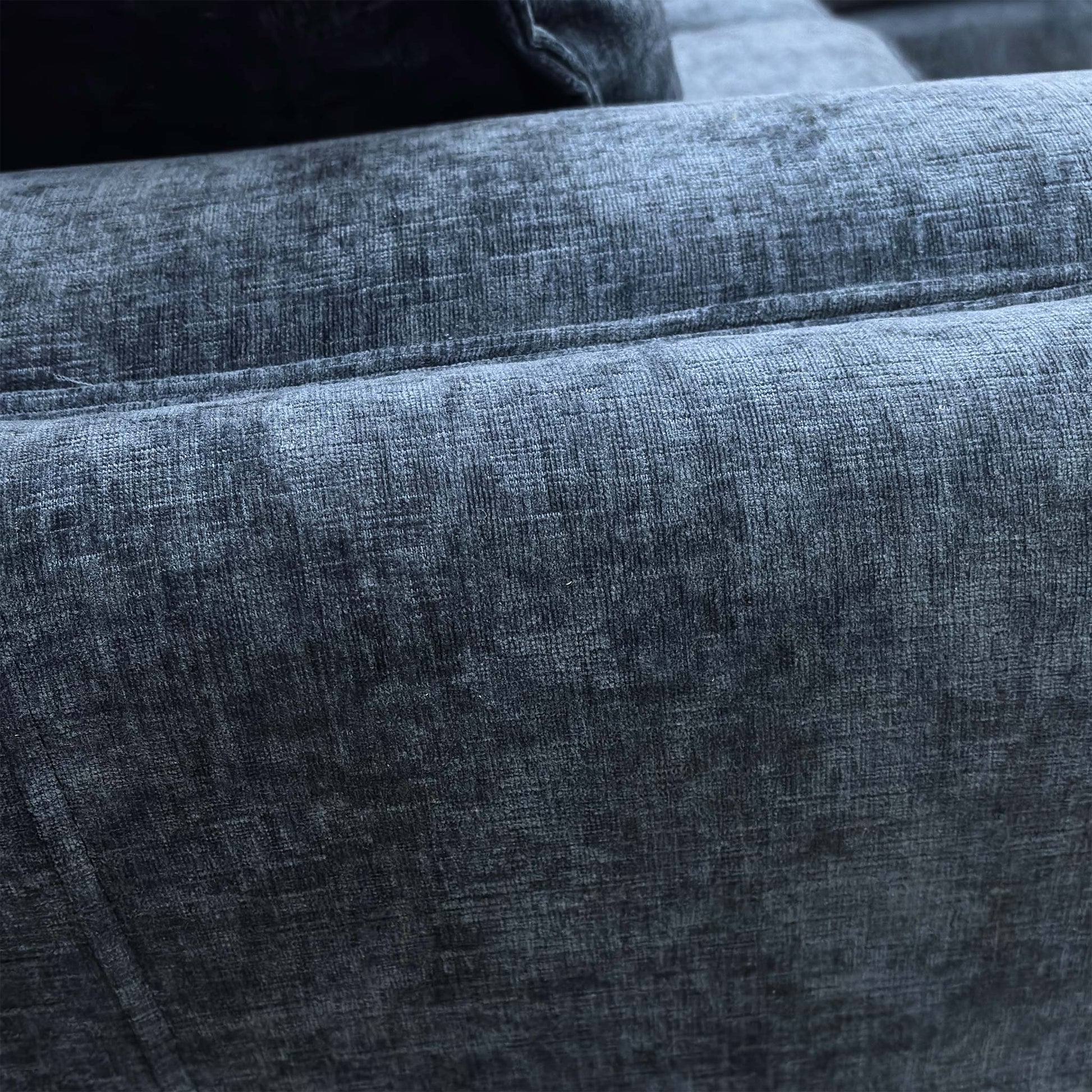 Close-up of the Paso Navy Chenille fabric, highlighting the soft, textured pile and rich blue color.