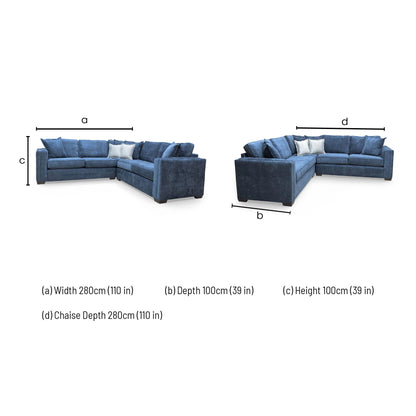 Dimensions for the 'Chelsea' Navy Blue Corner Sofa