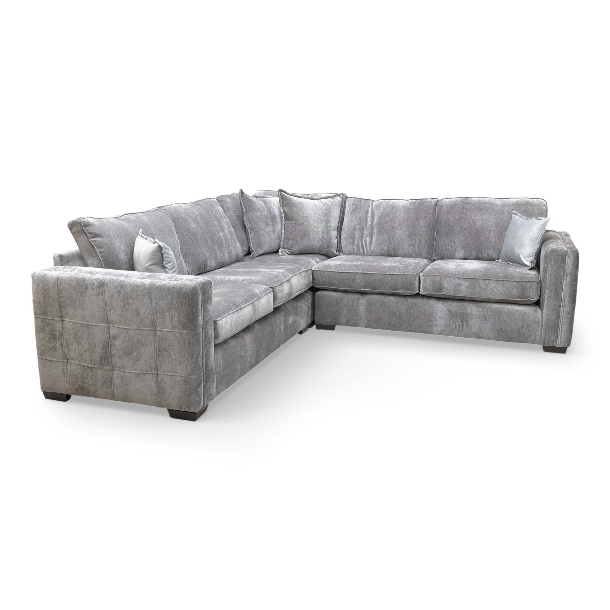 Detailed shot of the modern English-style armrest and neat stitching along the sofa frame.