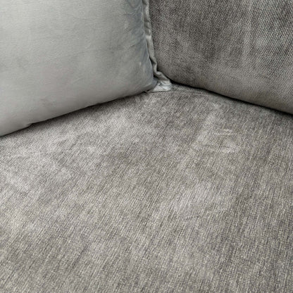 Close-up of the Derwent grey fabric, showing the intricate soft weave texture and neutral grey tones.