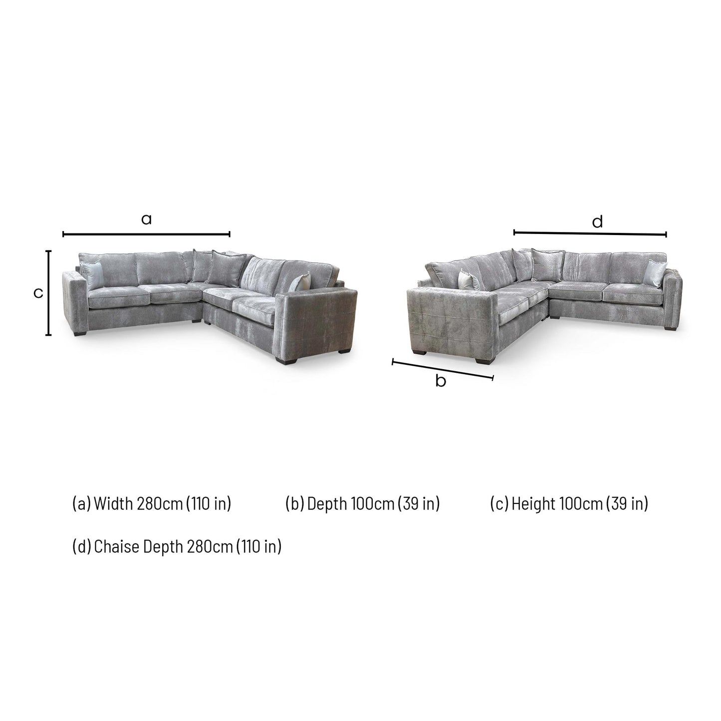 Dimensions for the 'Chelsea' 2-Corner-2 Sofa