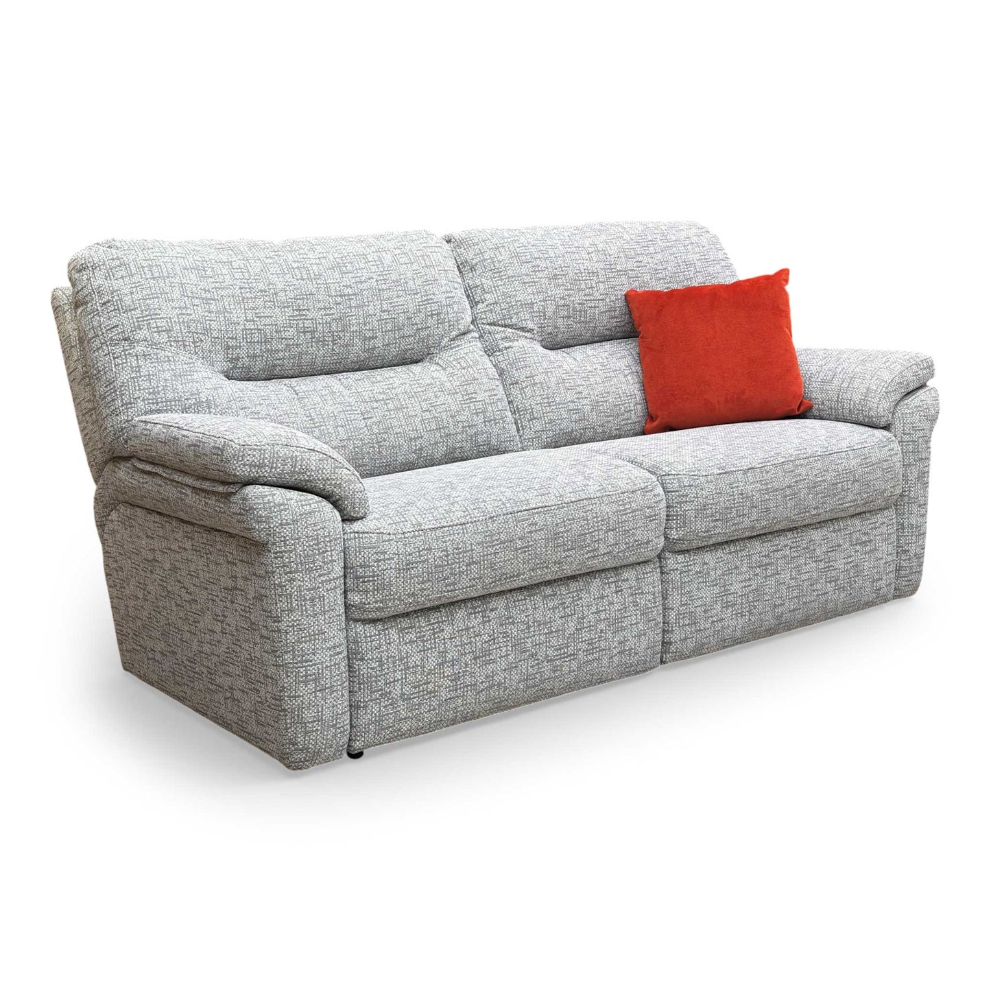 Full view of the 'Downtown' 3+2 sofa set in grey basketweave chenille linen, showcasing the modern matching pair.