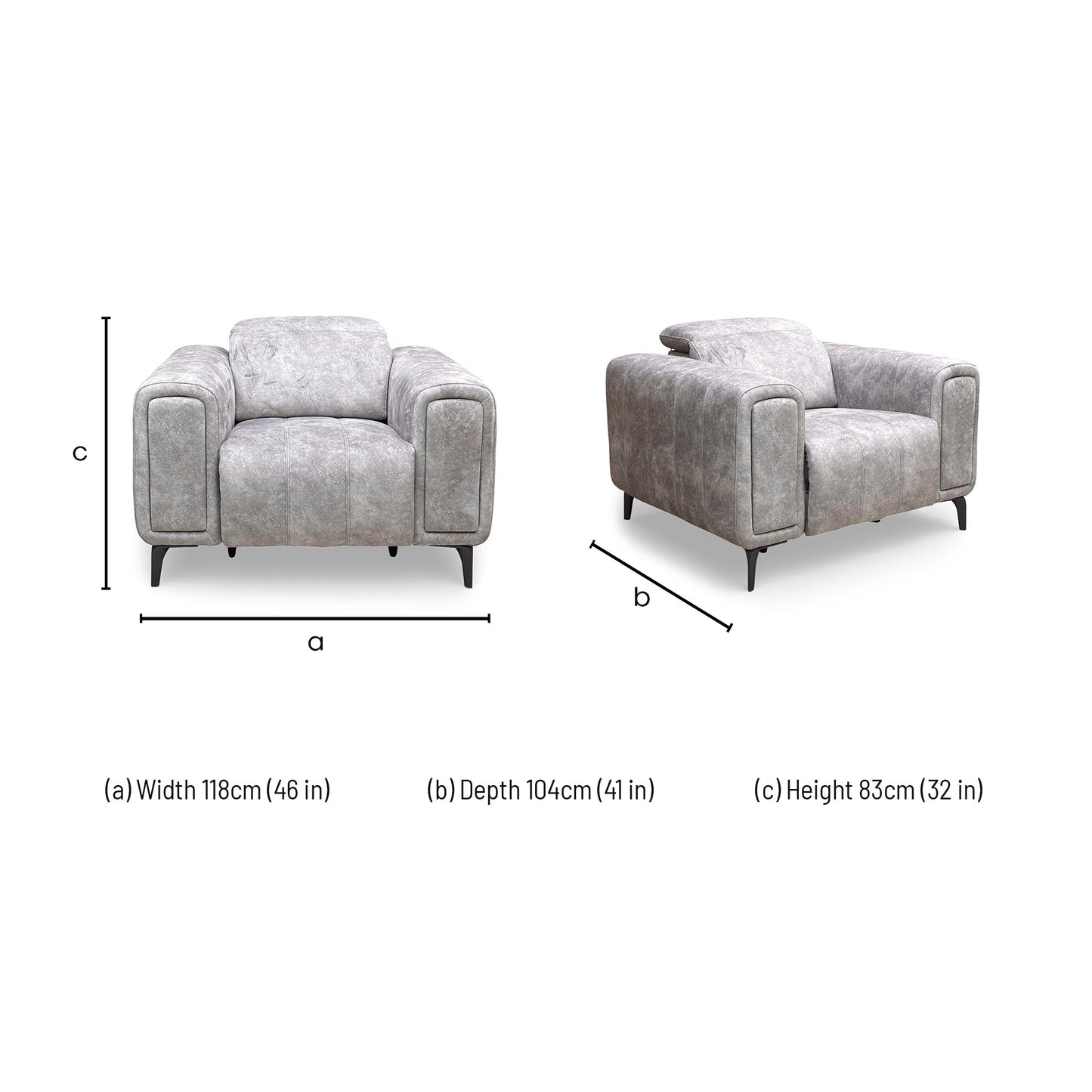 Dimensions for the 'Elphaba' Power Recliner Chair