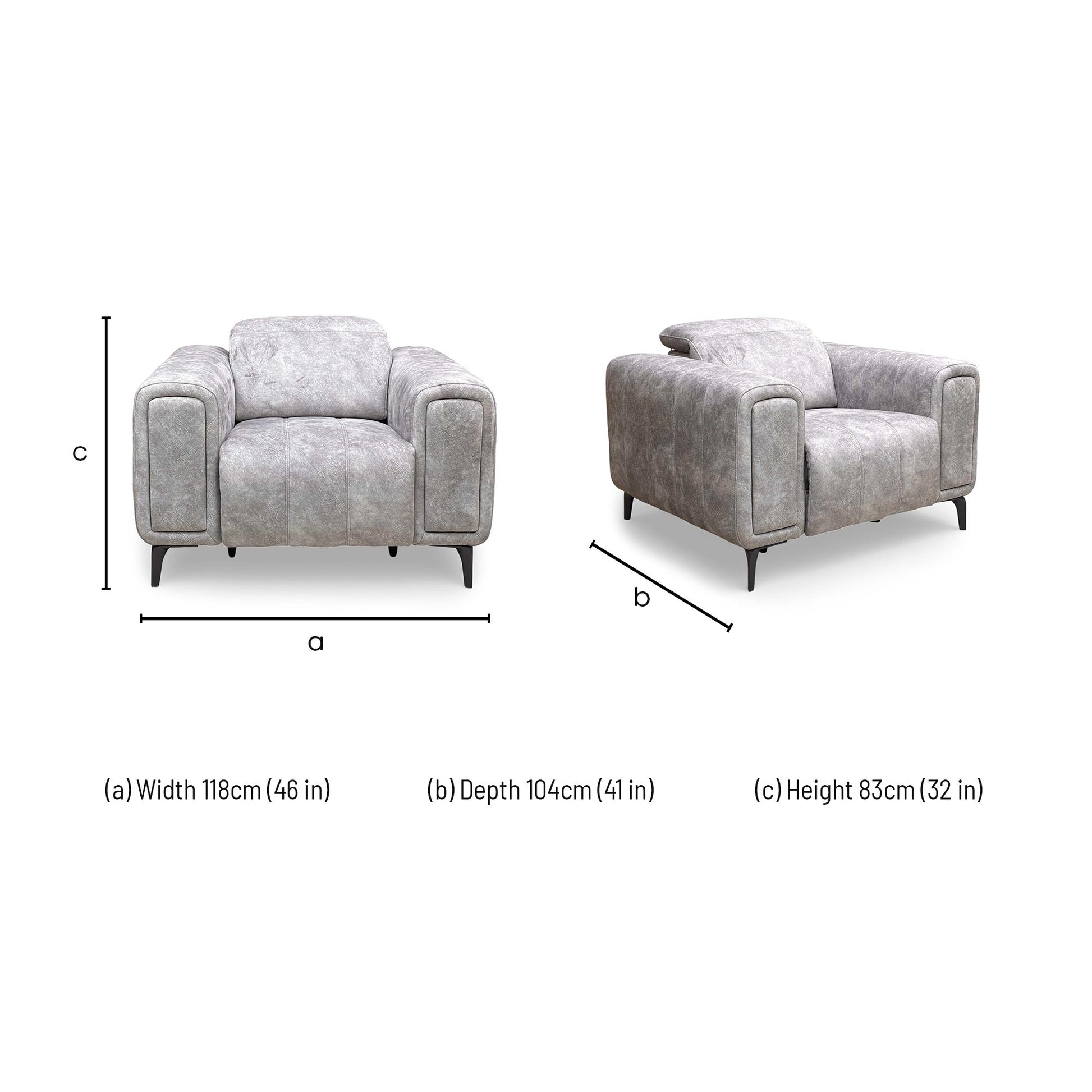 Dimensions for the 'Elphaba' Power Recliner Chair